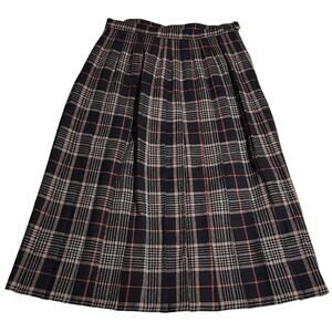 Vintage Pure New Wool Skirt Pleated UK Green Navy Blue Plaid UK 10 USA Size 12